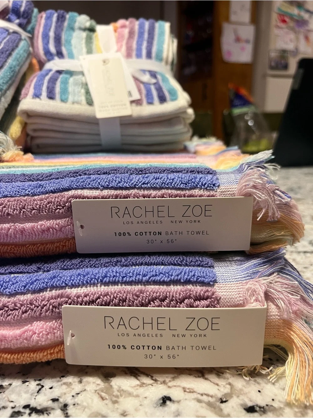 🌈Rachel Zoe Rainbow Striped Fringe Cotton Towel Set 2 Bath 4 Wash 2 Hand NWT🌈